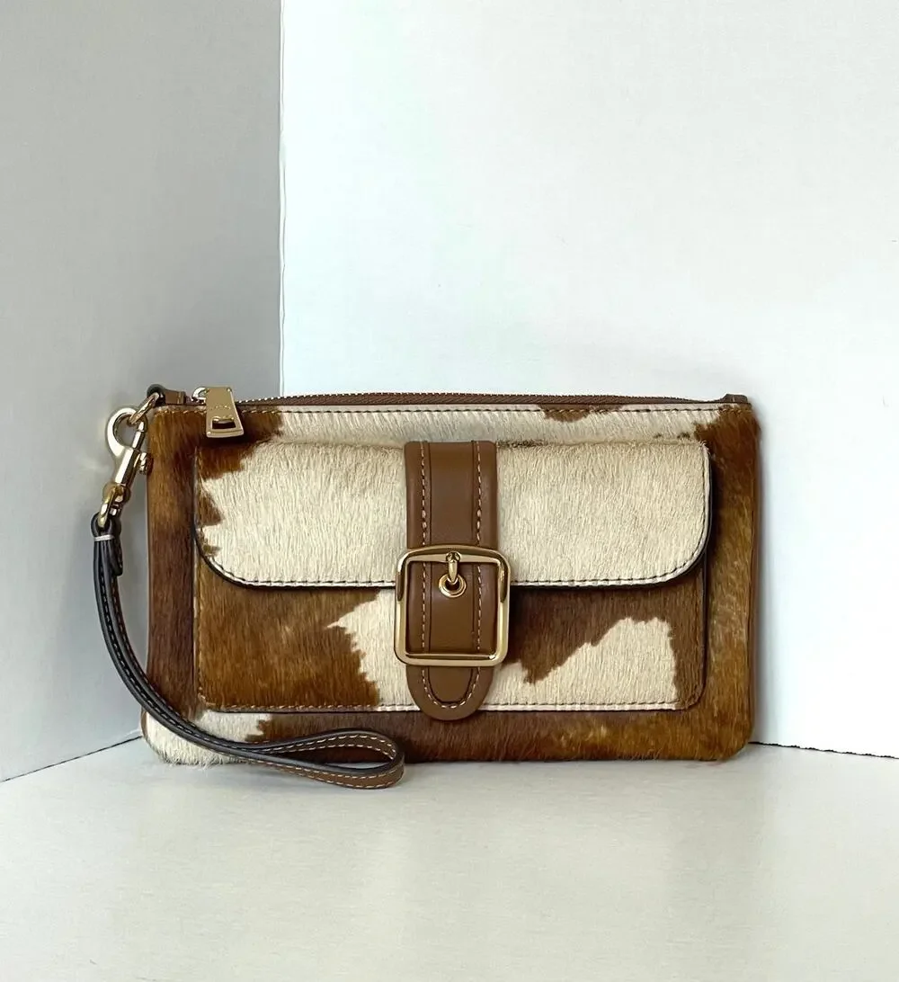 Coach Ashton Wristlet Haircalf Cow Print Leather Clutch CDY07